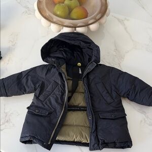 Zara Olive and Black Hooded Puffer Jacket